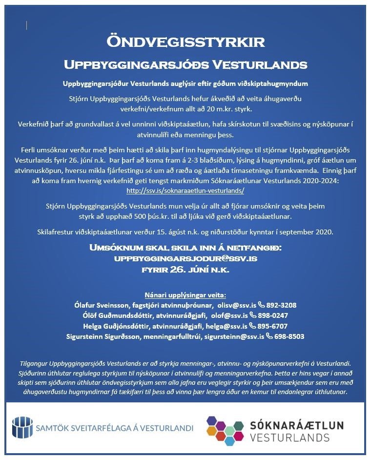 Featured image for “Öndvegisstyrkir uppbyggingarsjóðs Vesturlands”