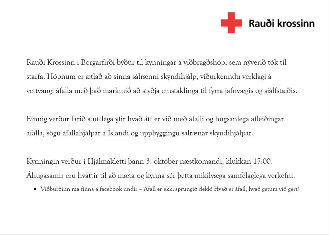 Featured image for “Kynning á viðbragðshópi – Rauði Krossinn í Borgarfirði”