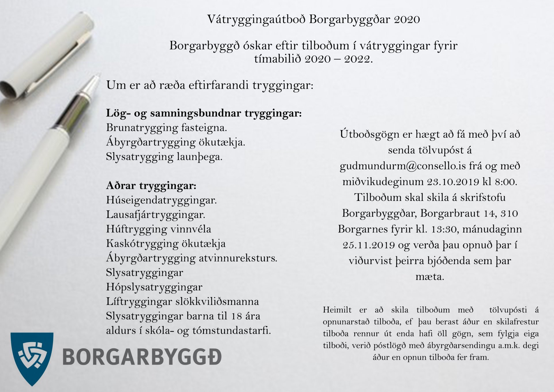 Featured image for “Vátryggingaútboð Borgarbyggðar 2020”