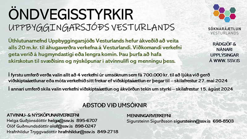 Featured image for “Opnað hefur verið fyrir umsóknir öndvegisstyrkja Uppbyggingarsjóðs Vesturlands”