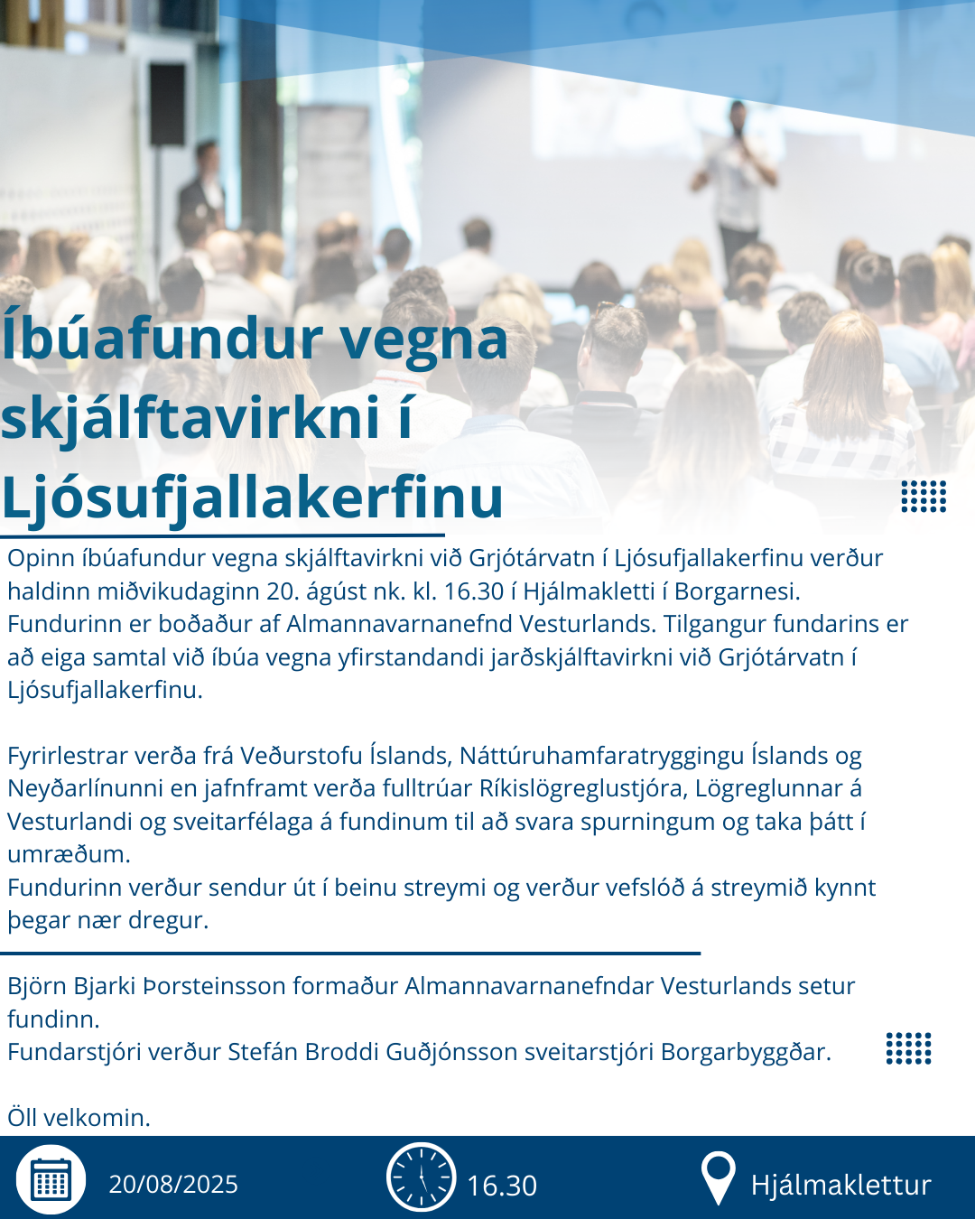 Featured image for “Íbúafundur vegna skjálftavirkni í Ljósufjallakerfinu”
