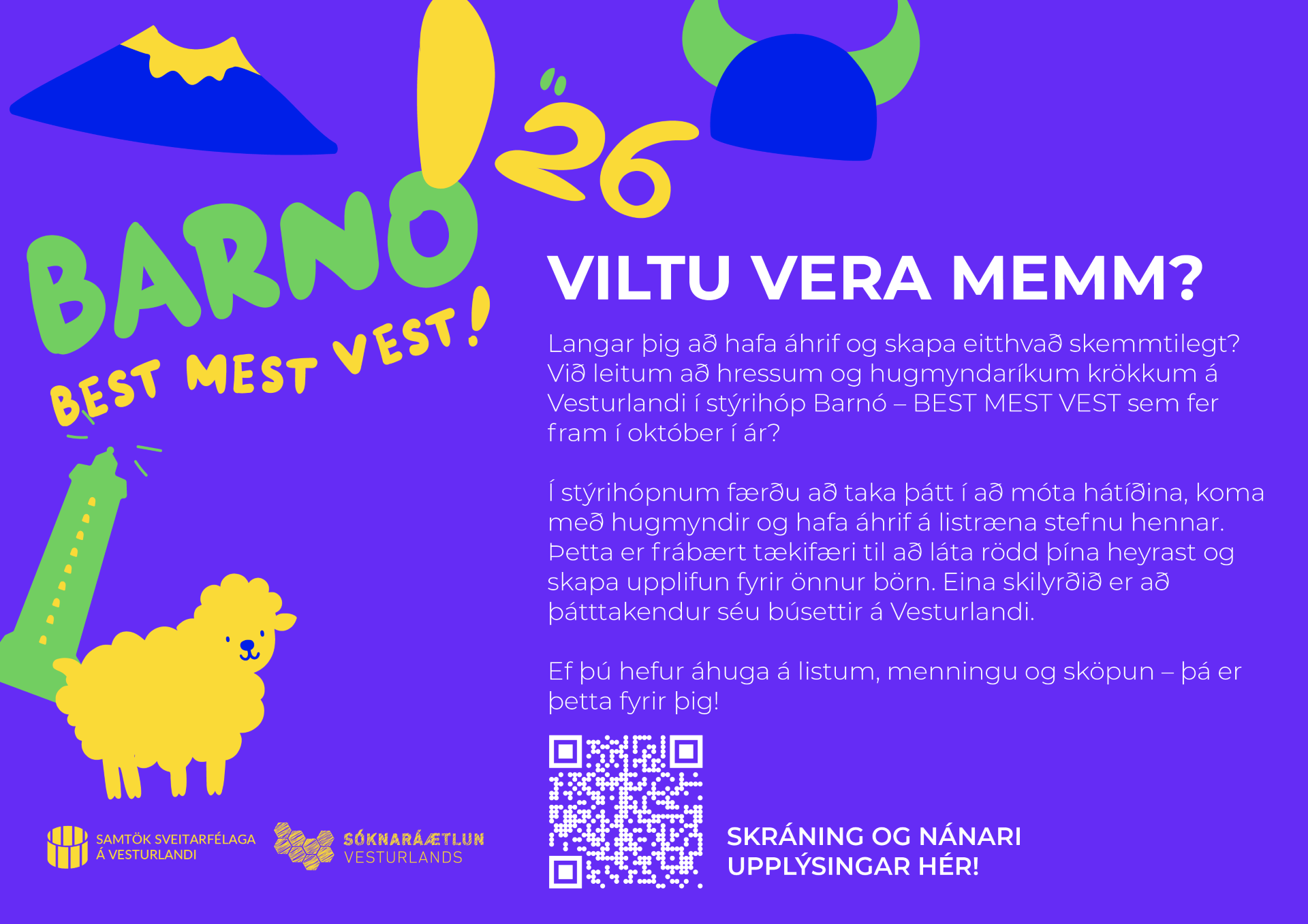 Featured image for “Barnamenningarhátíðin BARNÓ– BEST MEST VEST 2026”