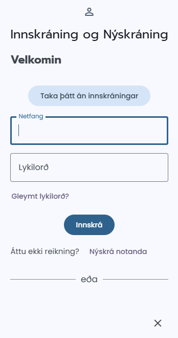 Við tilnefningu er hægt að smella á ''Taka þátt án innskráningar''